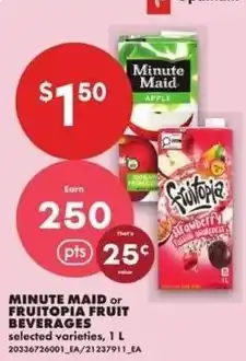 No Frills Minute maid or fruitopia fruit beverages offer