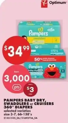 No Frills Pampers baby dry, swaddlers or cruisers 360° diapers offer