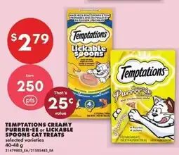 No Frills Temptations creamy purrrr-ee or lickable spoons cat treats offer