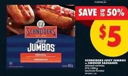 No Frills Schneiders juicy jumbos or smoked sausages offer
