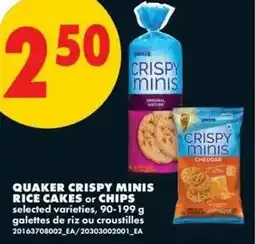 No Frills Quaker crispy minis rice cakes or chips offer