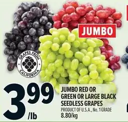 Metro Jumbo red or green or large black seedless grapes offer