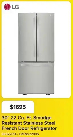 Leon's LG 30" 22 Cu. Ft. Smudge Resistant Stainless Steel French Door Refrigerator offer