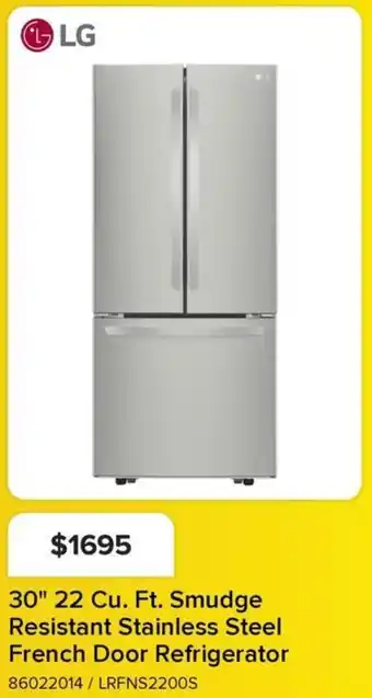 Leon's LG 30" 22 Cu. Ft. Smudge Resistant Stainless Steel French Door Refrigerator offer