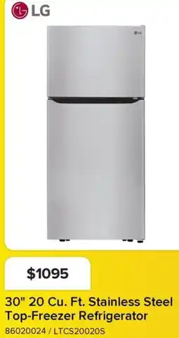 Leon's LG 30" 20 Cu. Ft. Stainless Steel Top-Freezer Refrigerator offer