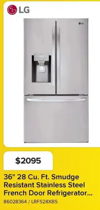 Leon's LG 36" 28 Cu. Ft. Smudge Resistant Stainless Steel French Door Refrigerator offer