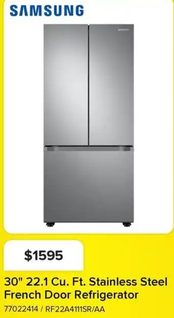 Leon's SAMSUNG 30" 22.1 Cu. Ft. Stainless Steel French Door Refrigerator offer