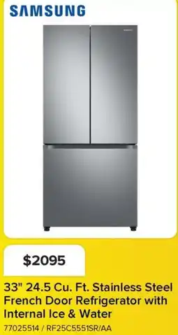 Leon's SAMSUNG 33" 24.5 Cu. Ft. Stainless Steel French Door Refrigerator with Internal Ice & Water offer