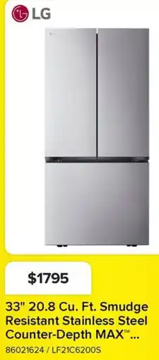 Leon's LG 33" 20.8 Cu. Ft. Smudge Resistant Stainless Steel Counter-Depth MAX offer