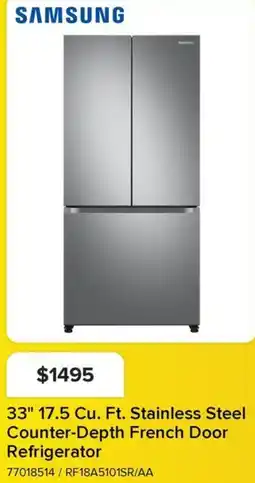 Leon's SAMSUNG 33" 17.5 Cu. Ft. Stainless Steel Counter-Depth French Door Refrigerator offer