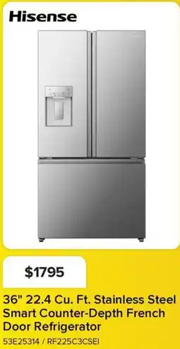 Leon's Hisense 36" 22.4 Cu. Ft. Stainless Steel Smart Counter-Depth French Door Refrigerator offer
