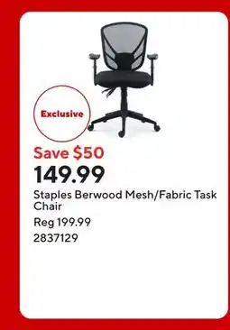 Staples Staples Berwood Mesh/Fabric Task Chair offer