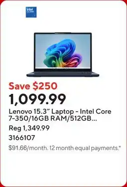Staples Lenovo 15.3 Laptop - Intel Core 7-350/16GB RAM/512GB SSD/Touchscreen/Windows 11 Home offer