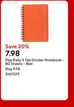 Staples Pep Rally 3 Tab Divider Notebook - 80 Sheets - Red offer