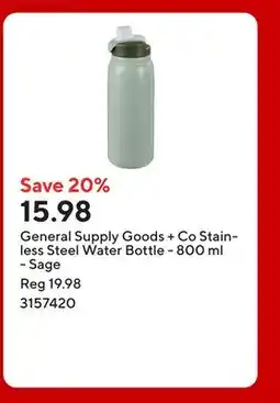 Staples General Supply Goods + Co Stainless Steel Water Bottle - 800 ml - Sage offer