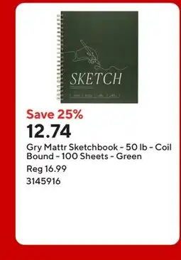 Staples Gry Mattr Sketchbook - 50 lb - Coil Bound - 100 Sheets - Green offer