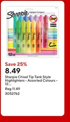 Staples Sharpie Chisel Tip Tank Style Highlighters - Assorted Colours offer