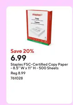 Staples Staples FSC-Certified Copy Paper - 8.5 W x 11 H - 500 Sheets offer