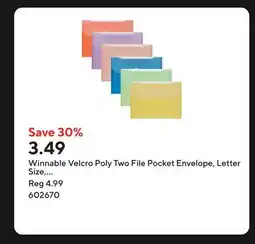 Staples Winnable Velcro Poly Two File Pocket Envelope, Letter Size, Assorted Colours offer