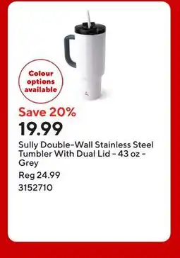 Staples Sully Double-Wall Stainless Steel Tumbler With Dual Lid - 43 oz - Grey offer