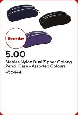 Staples Staples Nylon Dual Zipper Oblong Pencil Case - Assorted Colours offer