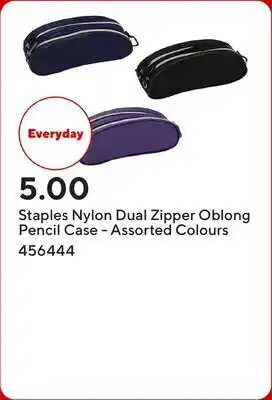 Staples Staples Nylon Dual Zipper Oblong Pencil Case - Assorted Colours offer