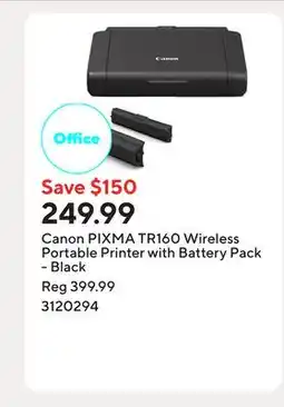Staples Canon PIXMA TR160 Wireless Portable Printer with Battery Pack - Black offer