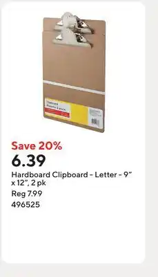 Staples Hardboard Clipboard - Letter - 9 x 12 offer