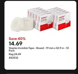 Staples Staples Invisible Tape - Boxed - 19 mm x 32.9 m offer