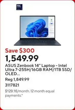 Staples ASUS Zenbook 14 Laptop - Intel Ultra 7-255H/16GB RAM/1TB SSD/OLED Touchscreen/Windows 11 Home offer