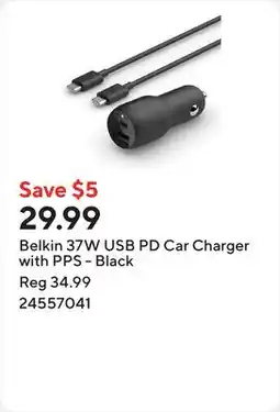 Staples Belkin 37W USB PD Car Charger with PPS - Black offer