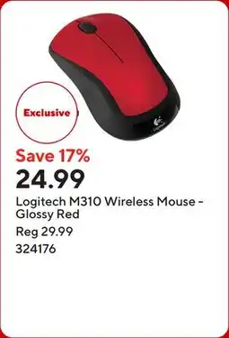 Staples Logitech M310 Wireless Mouse - Glossy Red offer