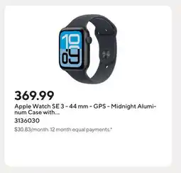 Staples Apple Watch SE 3 - 44 mm - GPS - Midnight Aluminum Case with Midnight Sport Band - M/L offer