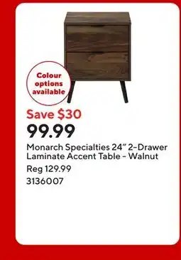 Staples Monarch Specialties 24 2-Drawer Laminate Accent Table - Walnut offer