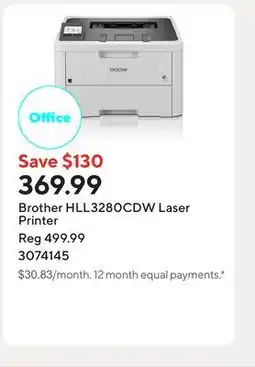 Staples Brother HLL3280CDW Laser Printer offer