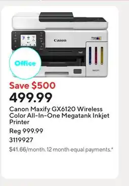 Staples Canon Maxify GX6120 Wireless Color All-In-One Megatank Inkjet Printer offer