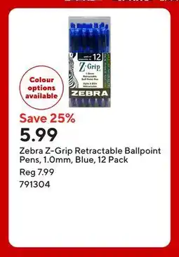 Staples Zebra Z-Grip Retractable Ballpoint Pens, 1.0mm, Blue offer
