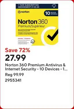 Staples Norton 360 Premium Antivirus & Internet Security - 10 Devices - 1 Year Subscription offer