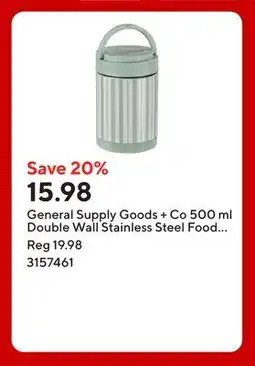 Staples General Supply Goods + Co 500 ml Double Wall Stainless Steel Food Jar - Sage offer