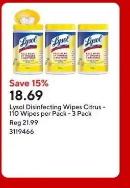 Staples Lysol Disinfecting Wipes Citrus - 110 Wipes per Pack offer