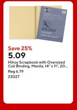 Staples Hilroy Scrapbook with Oversized Coil Binding, Manila, 14 x 11, 20 Sheets offer