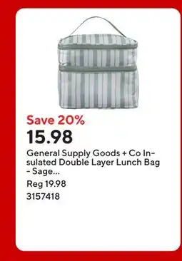 Staples General Supply Goods + Co Insulated Double Layer Lunch Bag - Sage Stripe offer