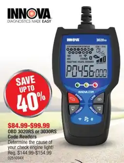PartSource INNOVA OBD 3020RS or 3030RS Code Readers offer