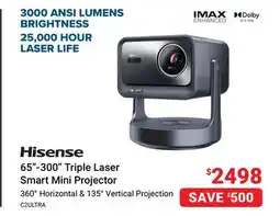 Visions Electronics Hisense 65-300 Triple Laser Smart Mini Projector offer