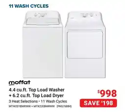 Visions Electronics Moffat 4.4 cu.ft. Top Load Washer + 6.2 cu.ft. Top Load Dryer offer