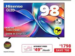 Visions Electronics Hisense QLED 98 QD5N 4K Smart TV offer