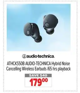 2001 Audio Video ATHCKS50B AUDIO-TECHNICA Hybrid Noise Cancelling Wireless Earbuds /65 hrs playback offer