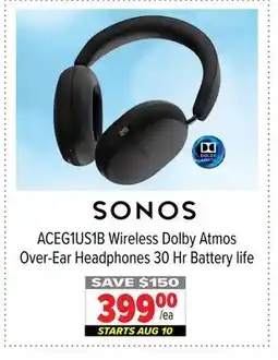 2001 Audio Video ACEG1US1B Wireless Dolby Atmos Over-Ear Headphones 30 Hr Battery life offer