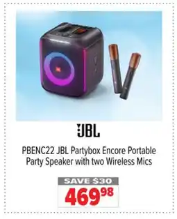 2001 Audio Video PBENC22 JBL Partybox Encore Portable Party Speaker with two Wireless Mics offer