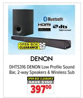 2001 Audio Video DHTS316 DENON Low Profile Sound Bar, 2-way Speakers & Wireless Sub offer